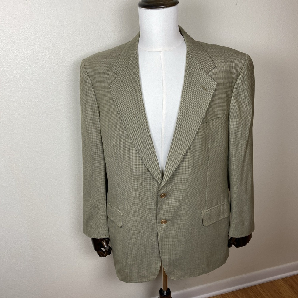 Canali Mens 44R Beige Mirco Check Wool Blazer Made In Italy Sport Coat Vintage